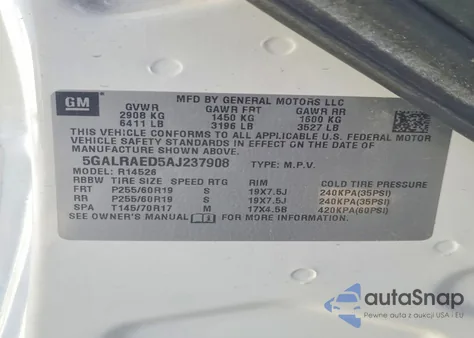 2010 Buick Enclave Cx z USA, uszkodzony, nr VIN 5GALRAED5AJ237908